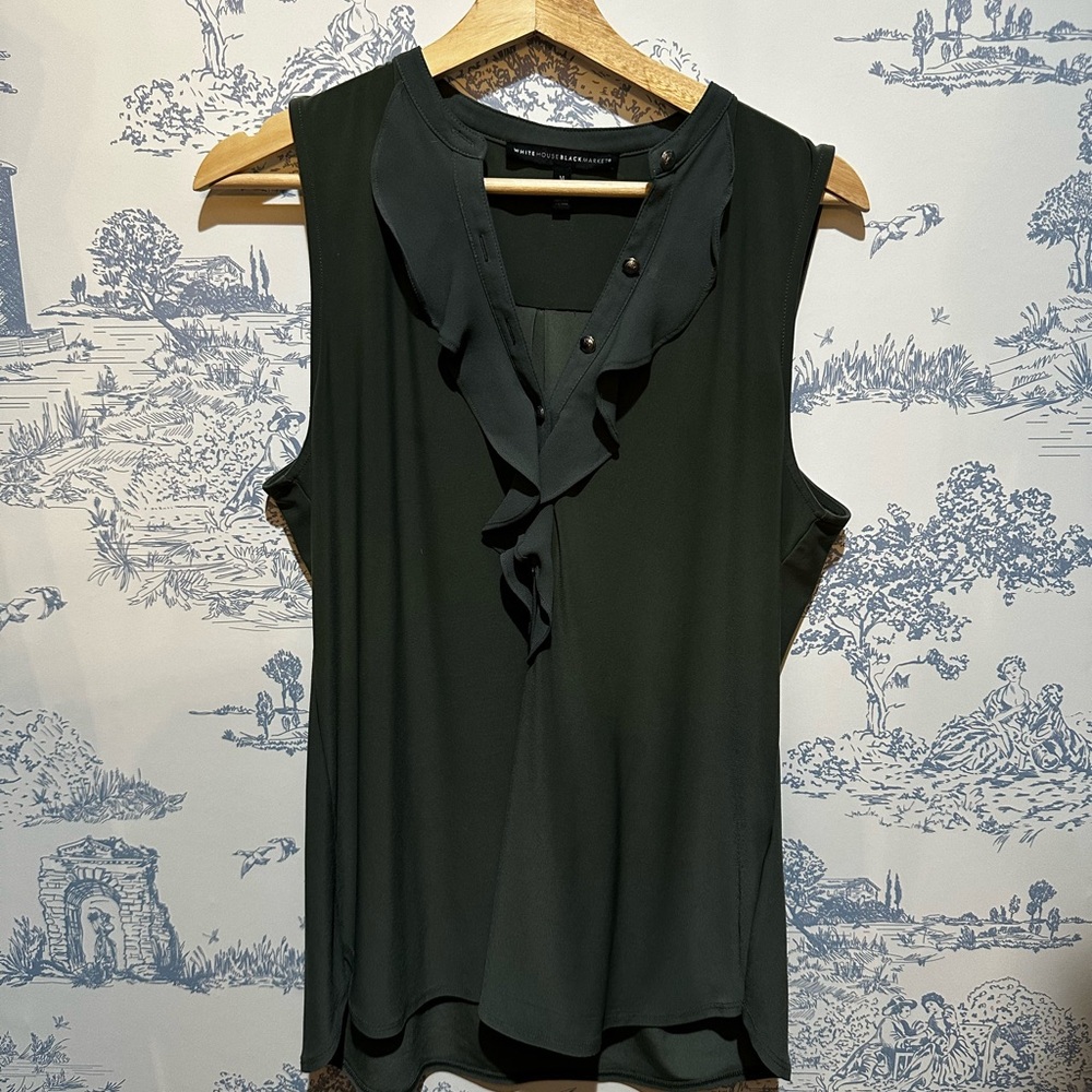 White House Black Market Dark Green Ruffle Blouse